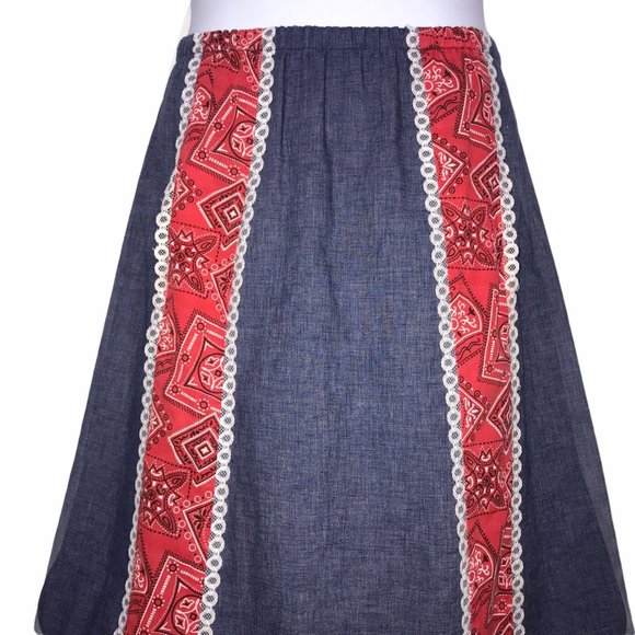 Vintage Reversible Western Denim Paisley Skirt M - Picture 10 of 12